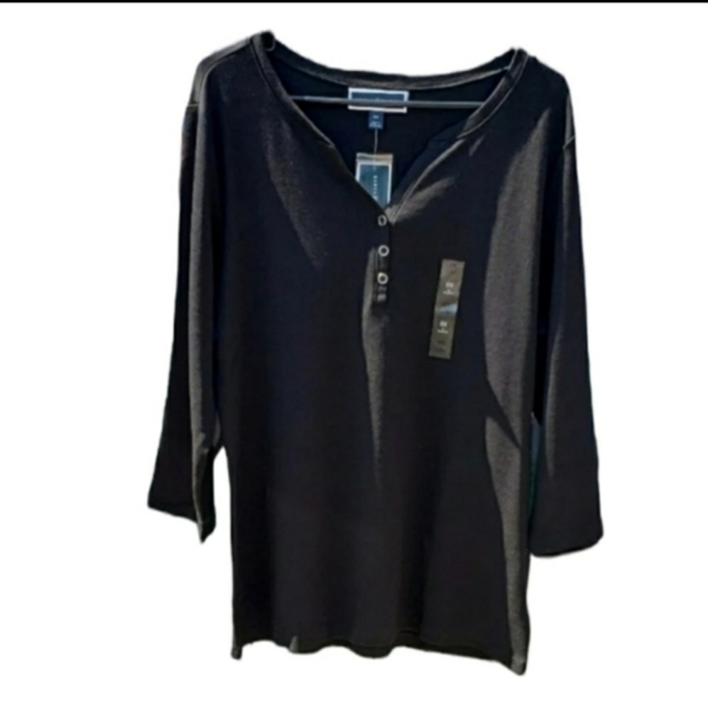 Karen Scott Plus Size Cotton Tunic Black Snap‎ Top Size OX NWT